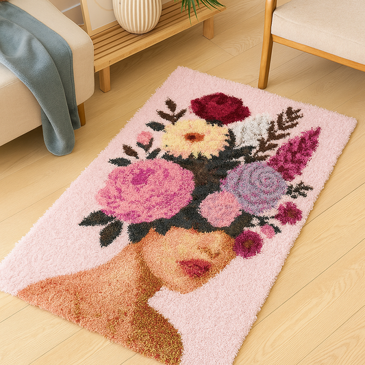 Latch Hook Rug Making Kit - Botanical Pink Passion Goddess 110x70cm