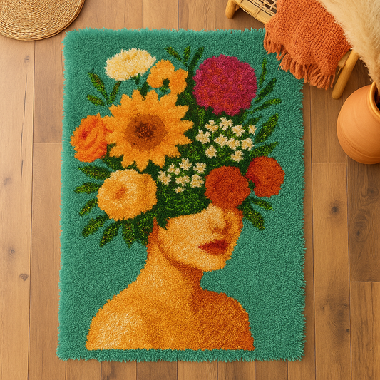 Latch Hook Rug Making Kit - Botanical Green Goddess 110x70cm