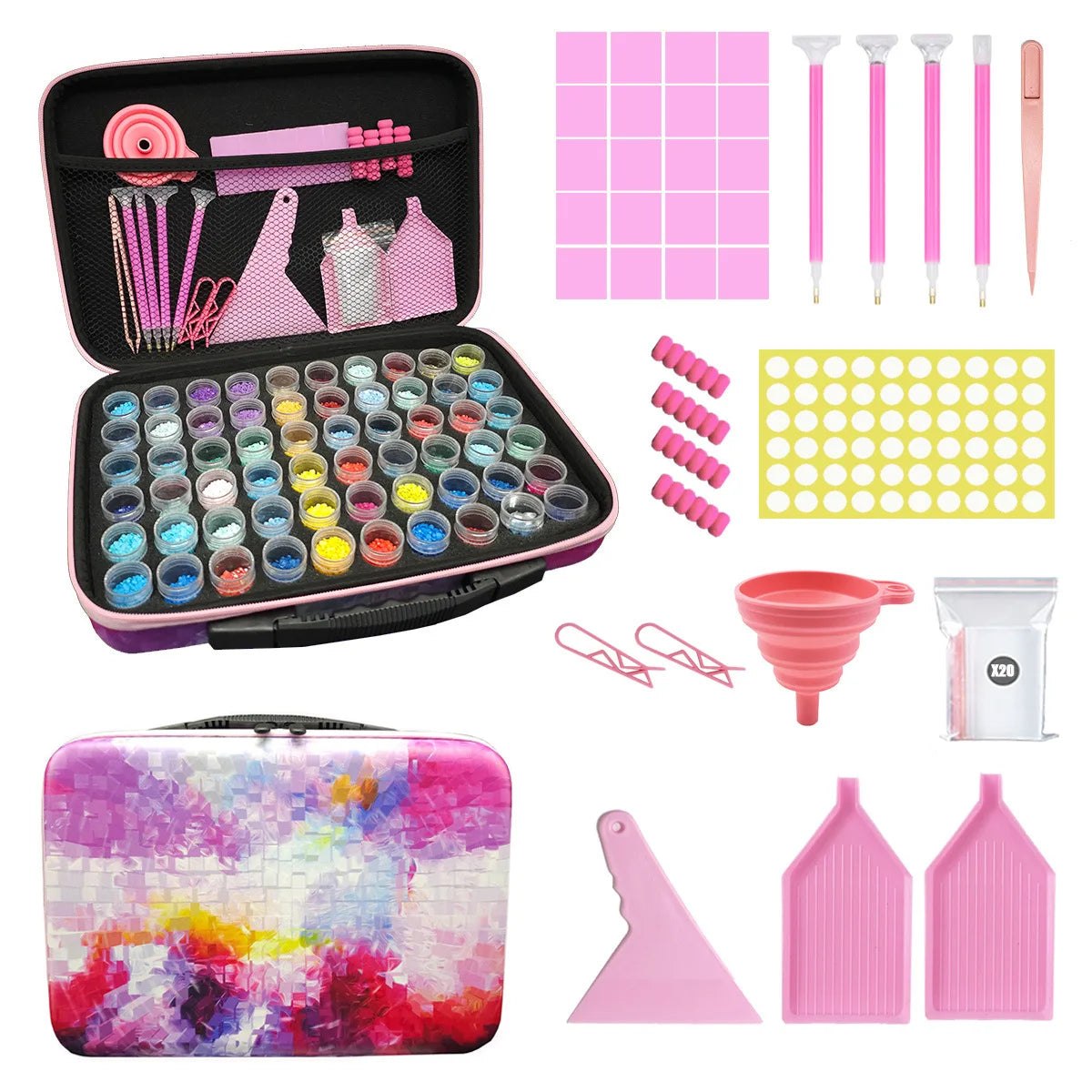 60Pcs Diamond Painting Tool Kit with Pink Carry Case
