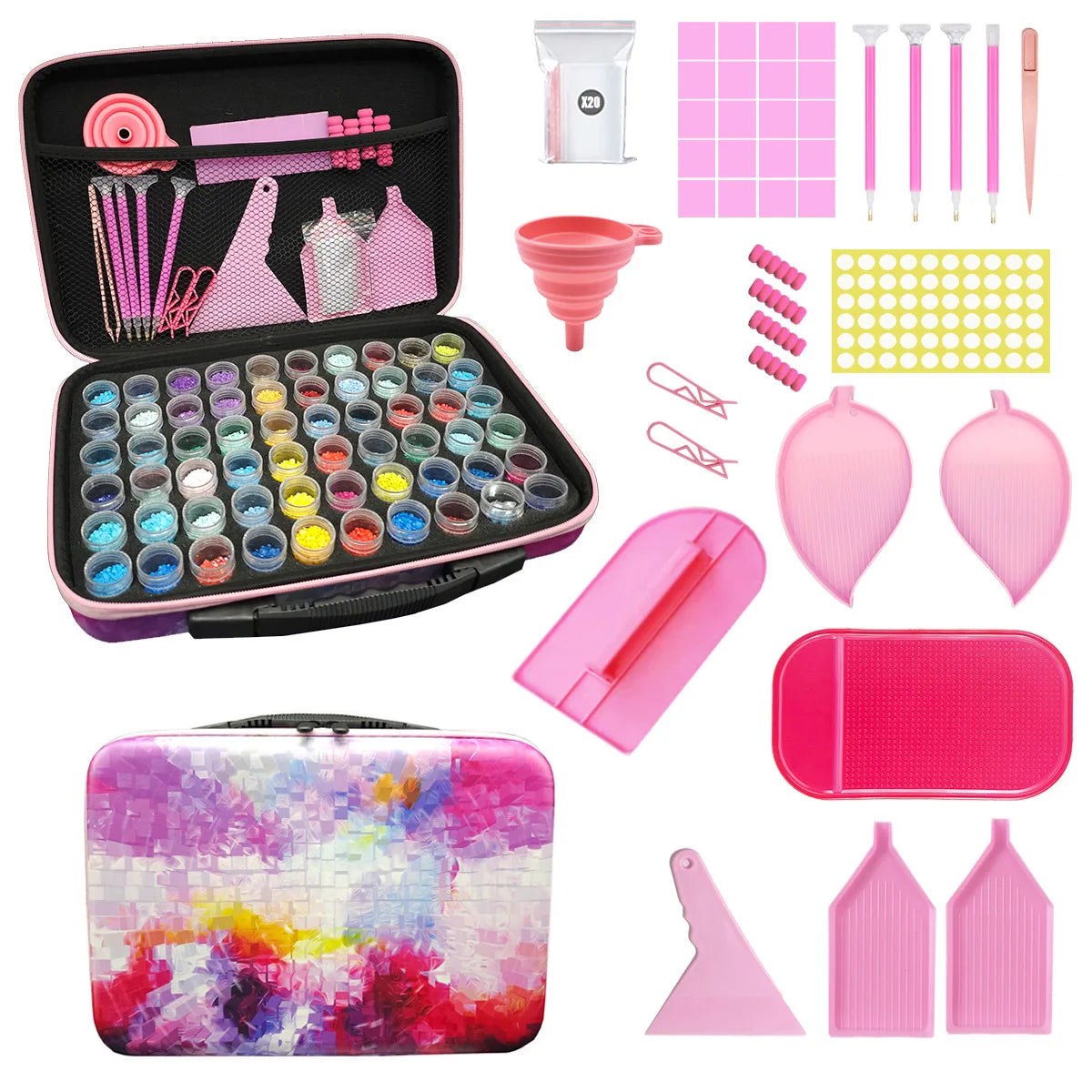 60Pcs Diamond Painting Tool Kit with Pink Carry Case