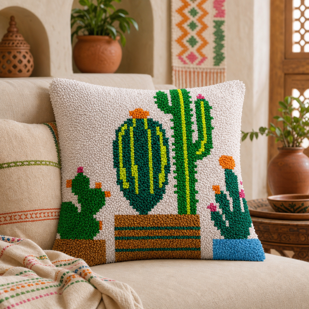 Latch Hook Pillow Making Kit - Bunch of Cacti Design