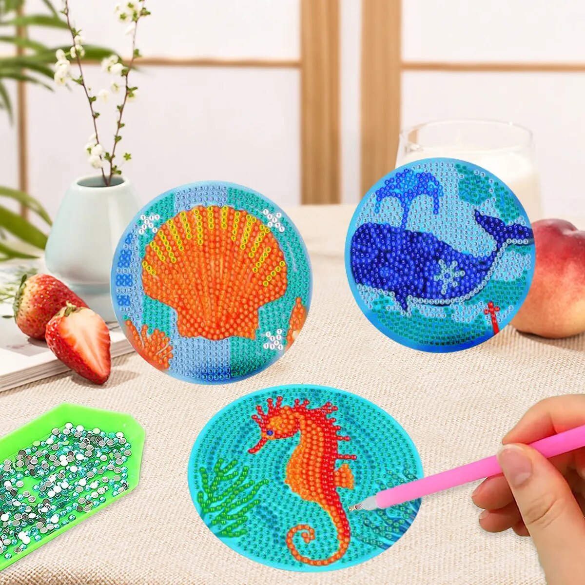 8pc Diamond Painting Coasters Kits With Holder - Ocean Life