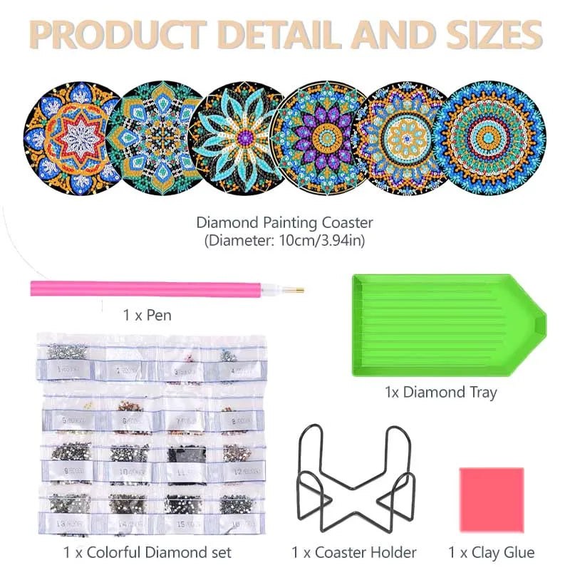 8pcs Diamond Art Painting Coaster Kits With Holder - Mosaic Lotus Flower