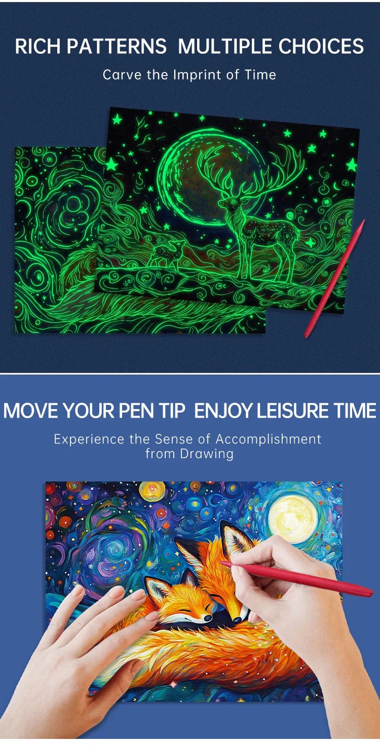 A4 Glow in the Dark DIY Scratch Painting Kit Starry Sky Animals