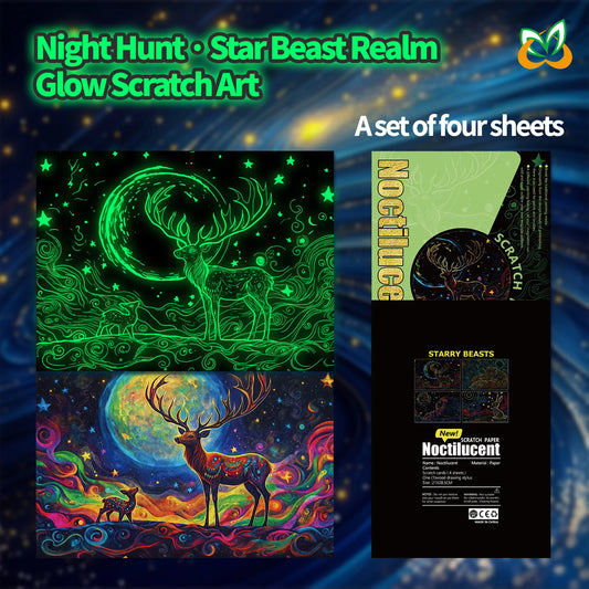 A4 Glow in the Dark DIY Scratch Painting Kit Starry Sky Animals