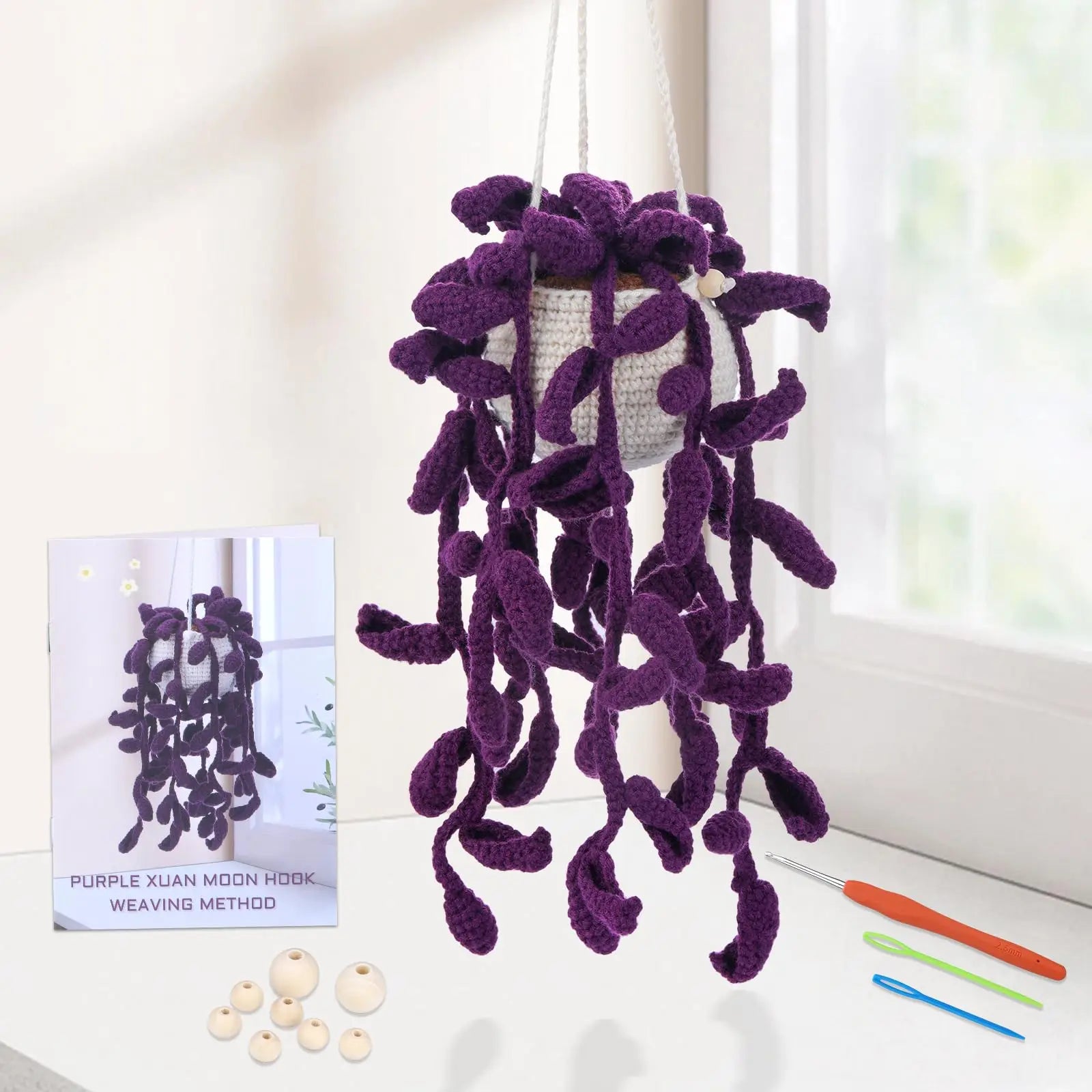 Beginners Crochet Kit - Purple Hanging Potted Plant