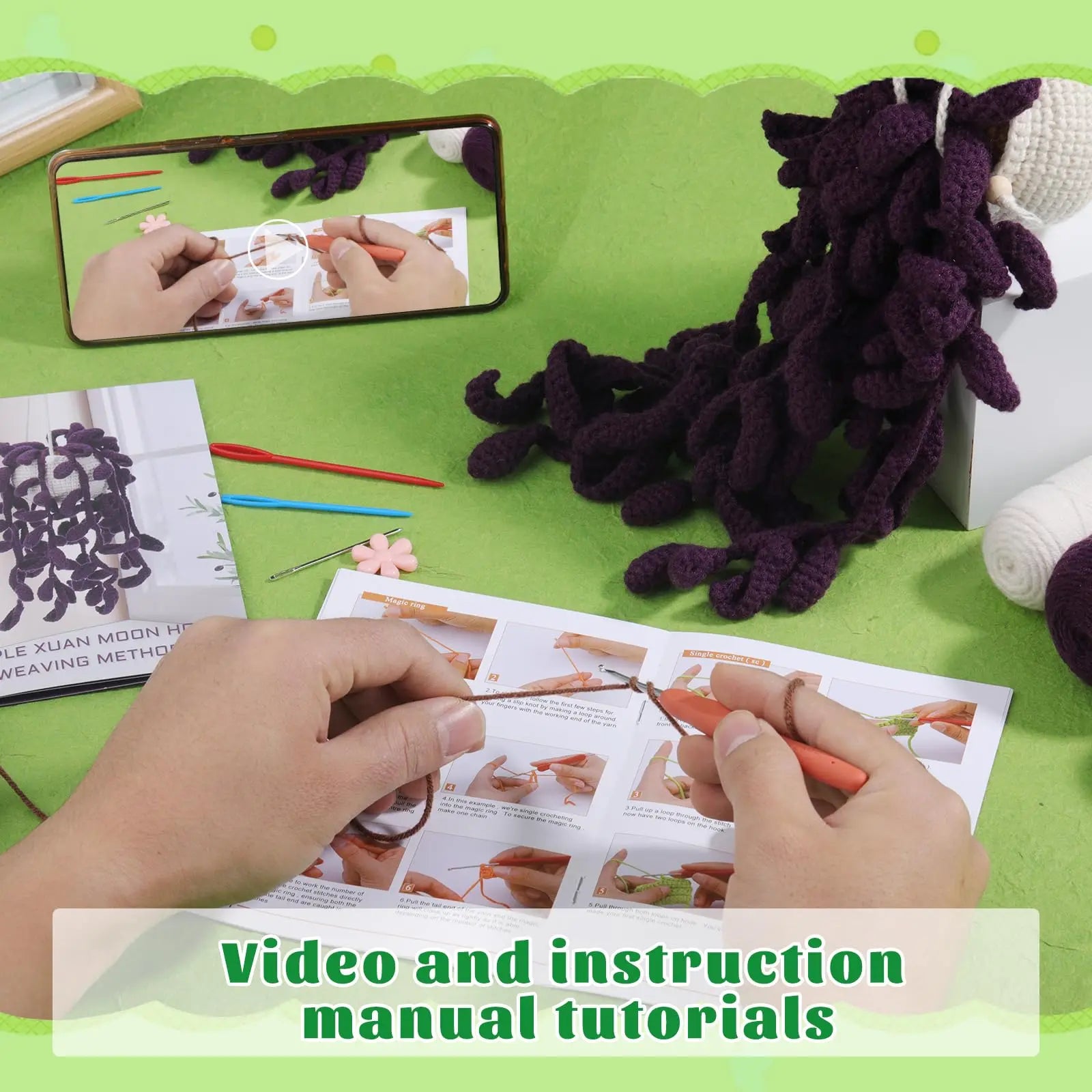 Beginners Crochet Kit - Purple Hanging Potted Plant