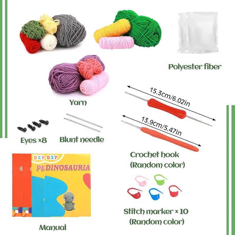 Beginners Crochet Knitting Kit - Purple Dinosaur & Winter Penguin