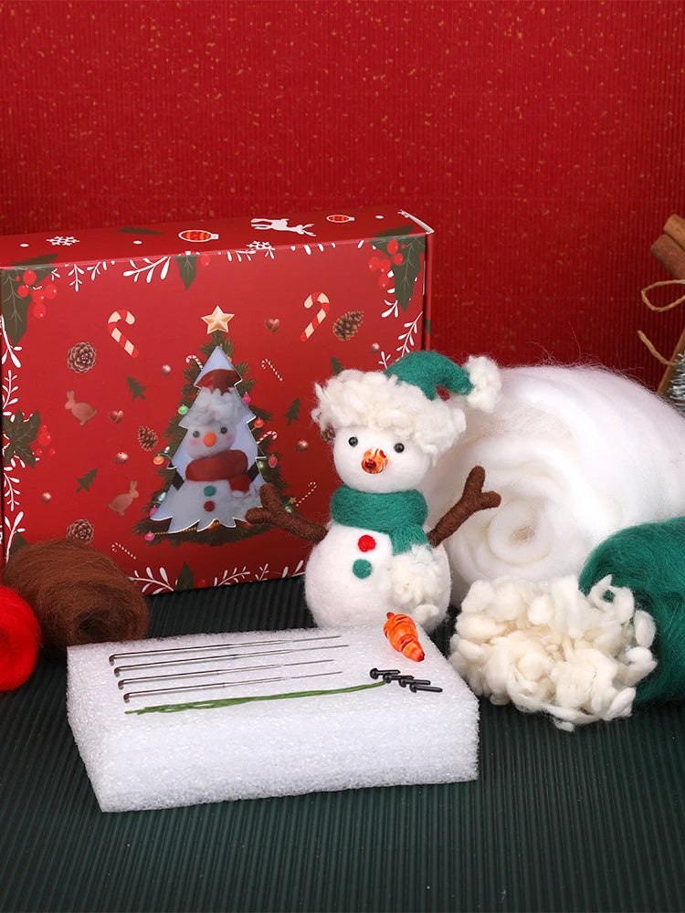 Christmas Wool Felting Figurine Kit - Green Scarf Snowman