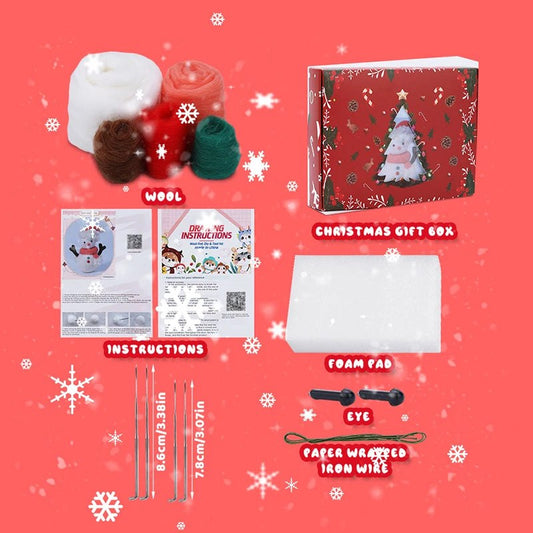 Christmas Wool Felting Figurine Kit - Green Scarf Snowman