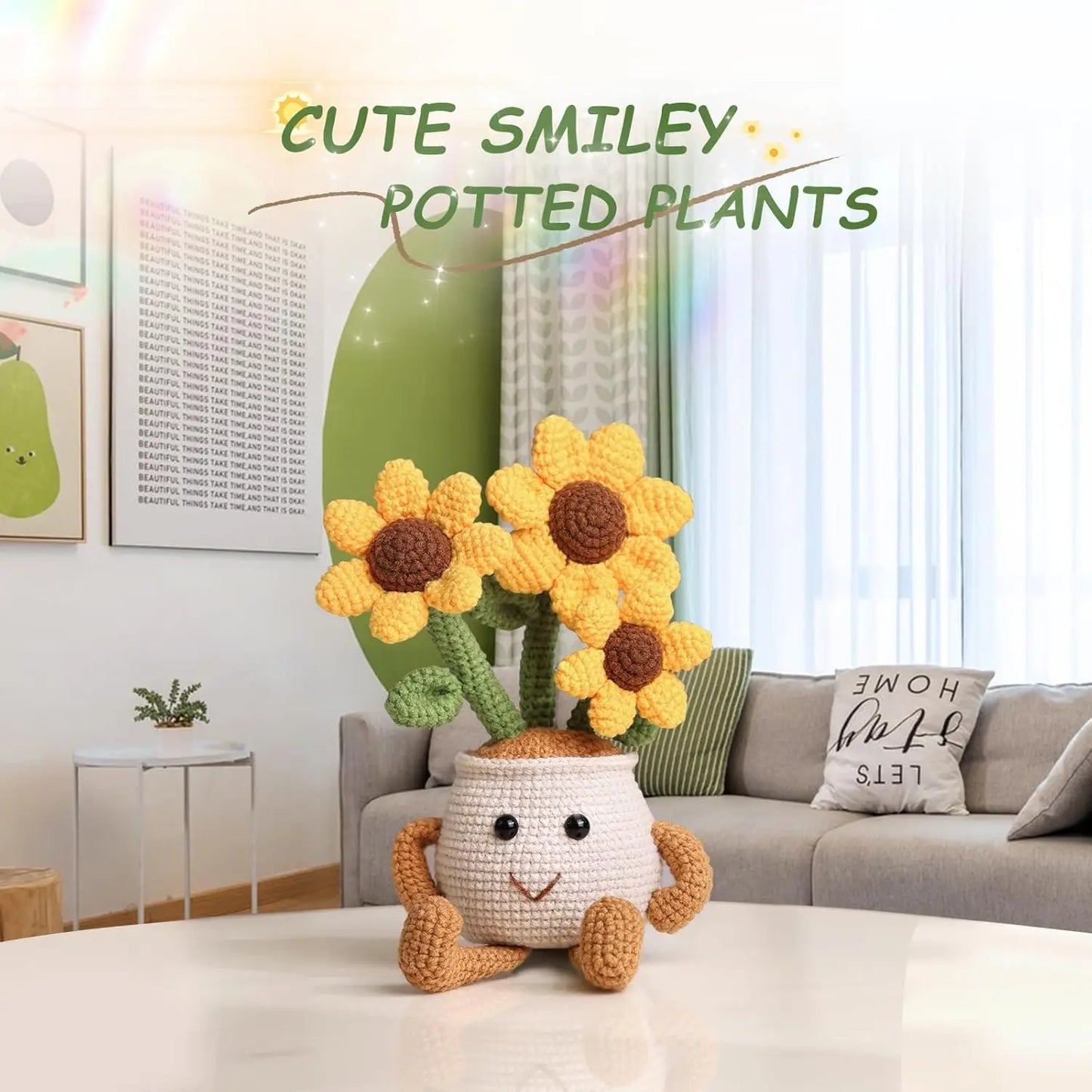 Crochet Smiley Flower Pot Starter Kit - Yellow Sunflower