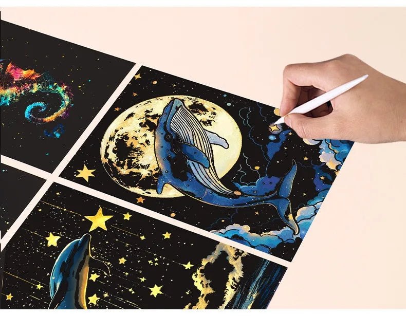 DIY A5 Glow in The Dark Scratch Painting Set - Marine Animals