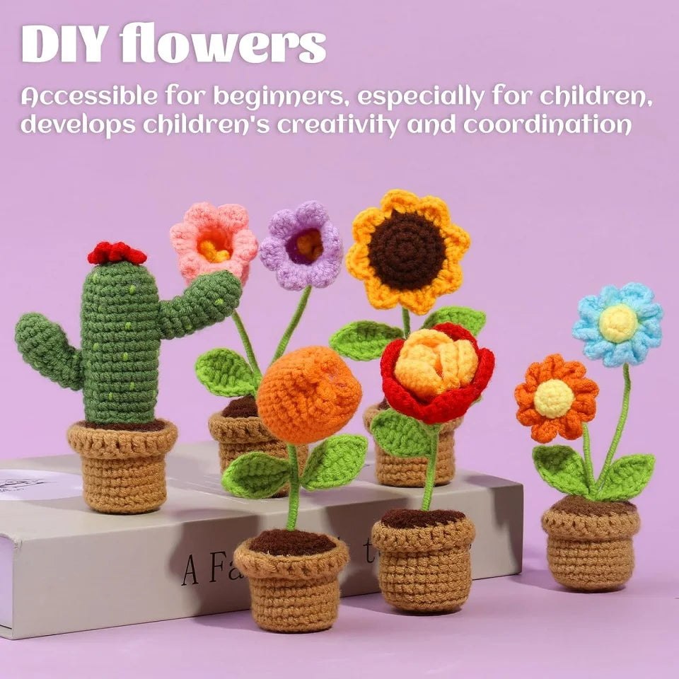 DIY Flower Crochet Knitting Kit - 6 pack