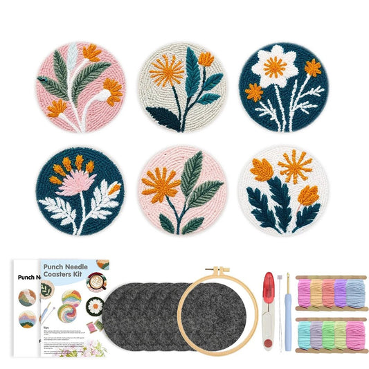 DIY Punch Needle Tufting Coaster Kit - Boho Botanical