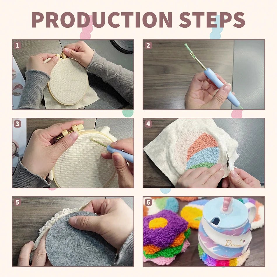 DIY Punch Needle Tufting Coaster Kit - Crazy Cats