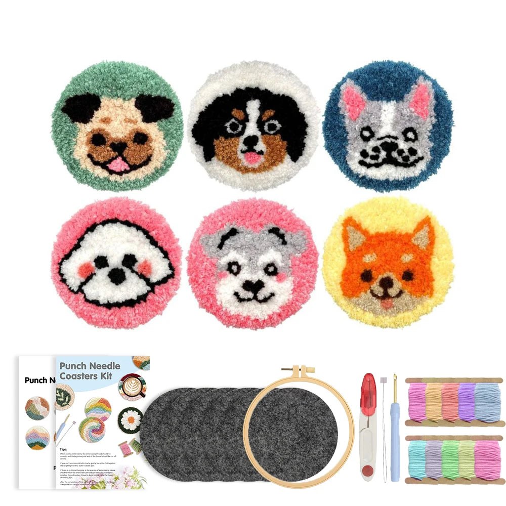 DIY Punch Needle Tufting Coaster Kit - Perfect Puppies