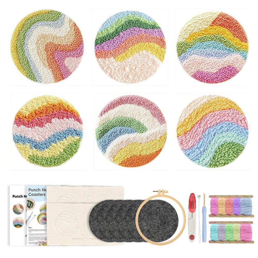 DIY Punch Needle Tufting Coaster Kit - Pretty Pastels