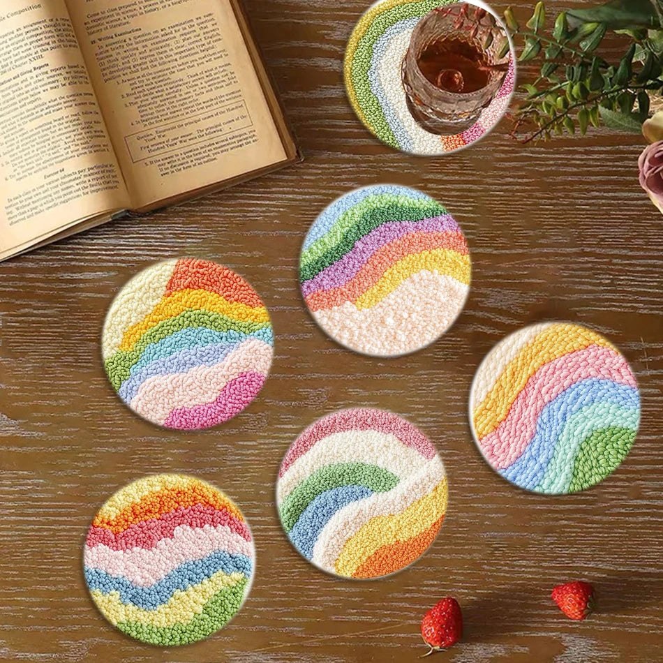 DIY Punch Needle Tufting Coaster Kit - Pretty Pastels