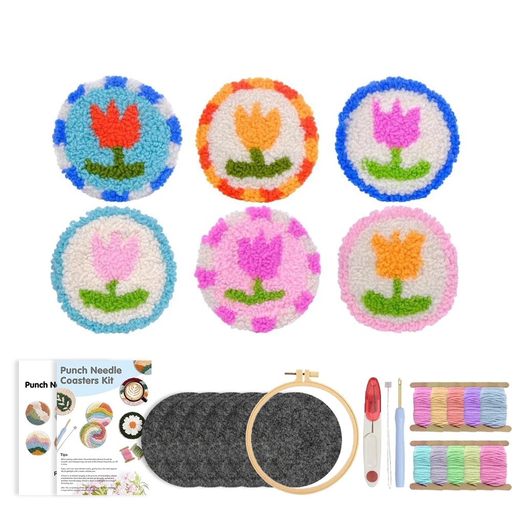DIY Punch Needle Tufting Coaster Kit - Terrific Tulips