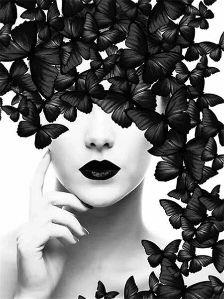 Diamond Painting Kit 5D Mosaic - Monotone Butterfly Lady