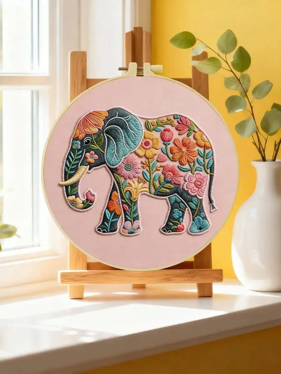 Embroidery DIY Starter Kit - Flower Power Elephant
