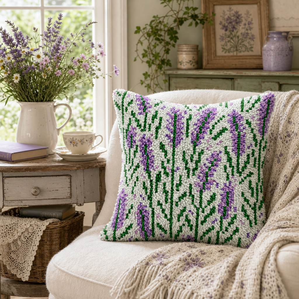Latch Hook Pillow Making Kit - Lovely Lavender Design Kit