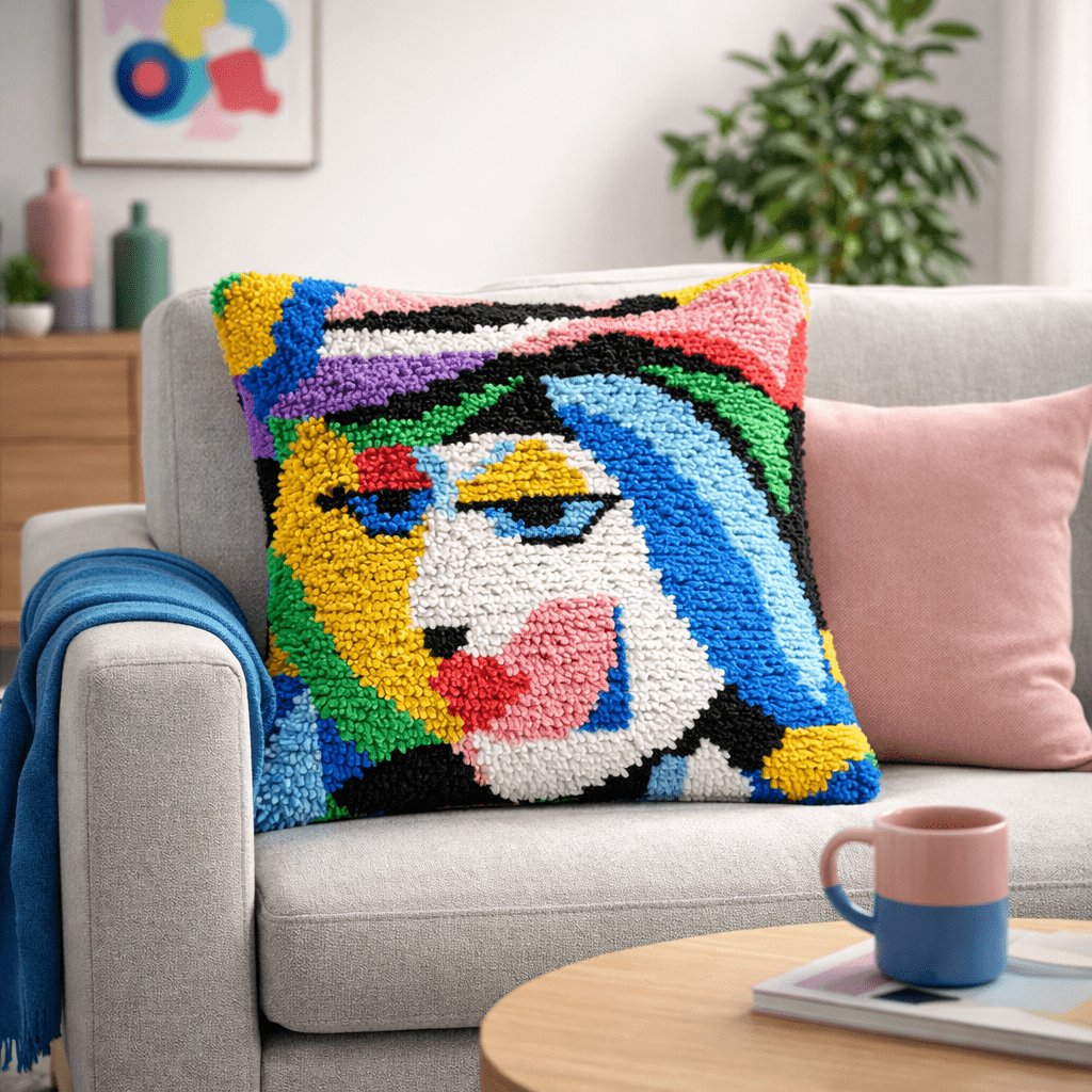 Latch Hook Pillow Making Kit - Abstract Starey Face - Creative Craft Project