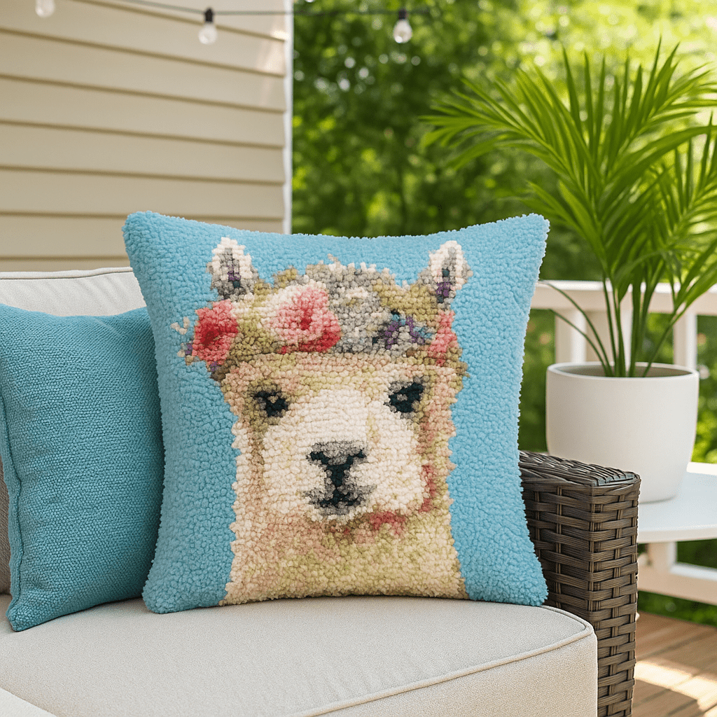 Latch Hook Pillow Making Kit - Adorable Alpaca - Fun Crafting Project