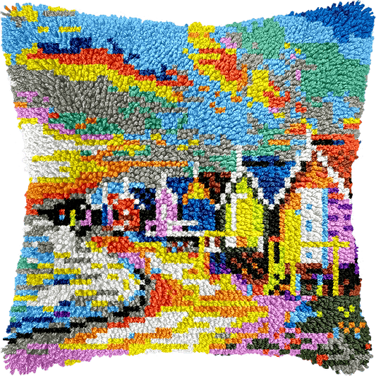 Latch Hook Pillow Making Kit - Beach Shed View - DIY Craft Project