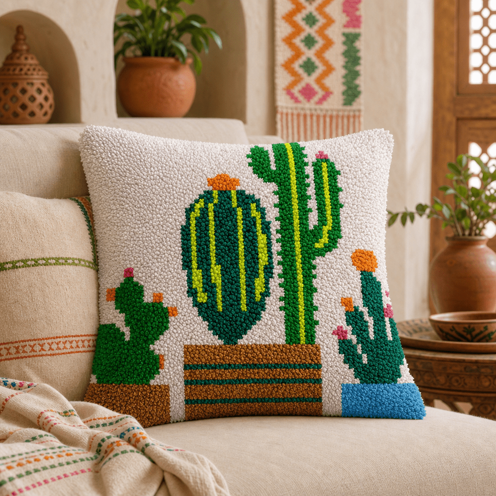 Latch Hook Pillow Making Kit - Bunch of Cacti Design