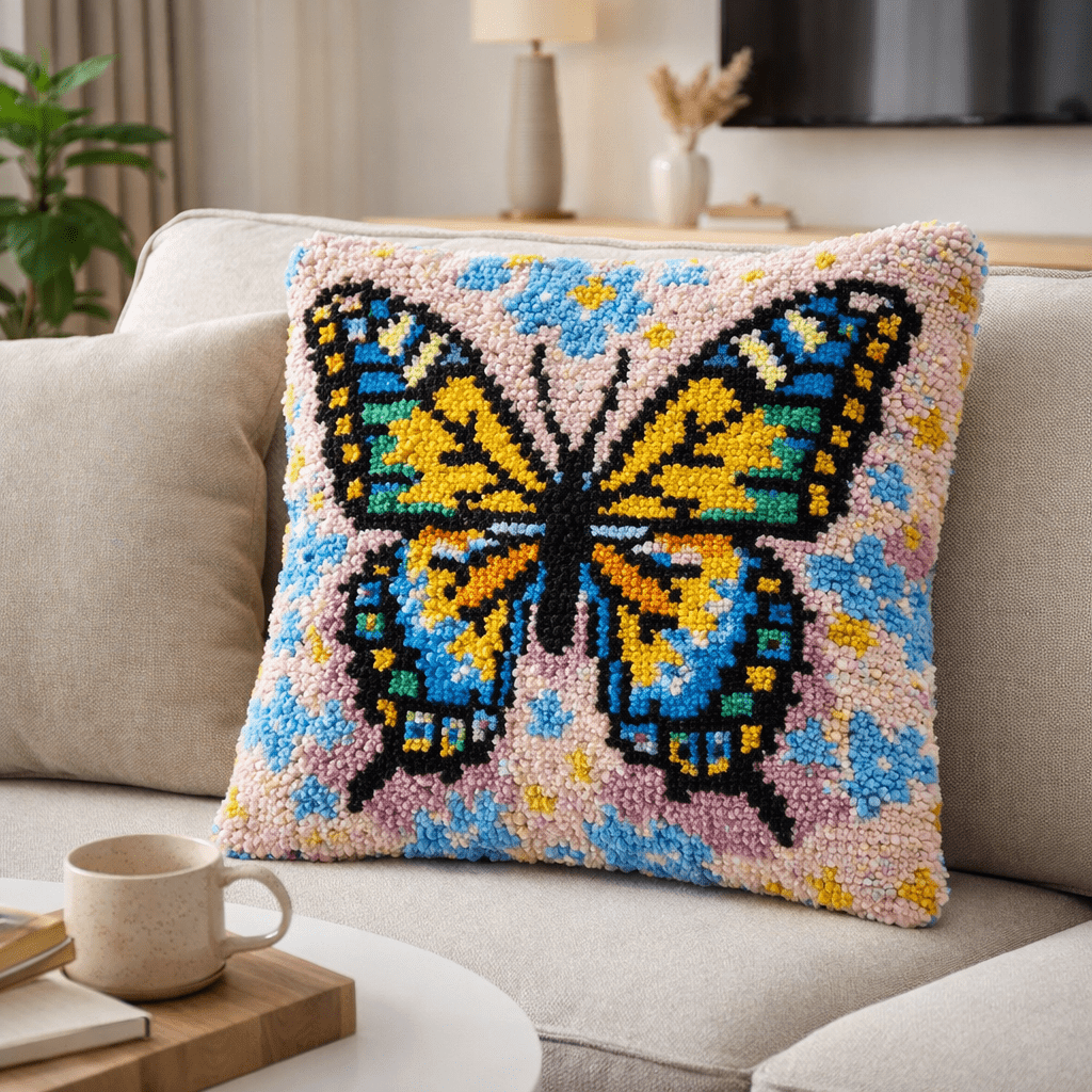Latch Hook Pillow Making Kit - Butterfly Beauty - Crafting Fun Project