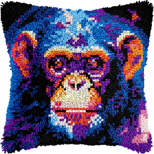 Latch Hook Pillow Making Kit - Cheeky Chimpanzee Design