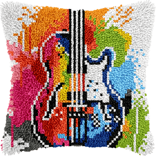 Latch Hook Pillow Making Kit - Colour Splash Electric Guitar