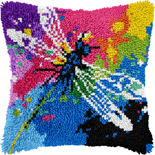 Latch Hook Pillow Making Kit - Daring Dragonfly Design