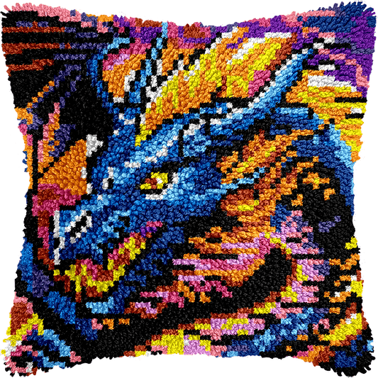 Latch Hook Pillow Making Kit - Fiery Dragon Design