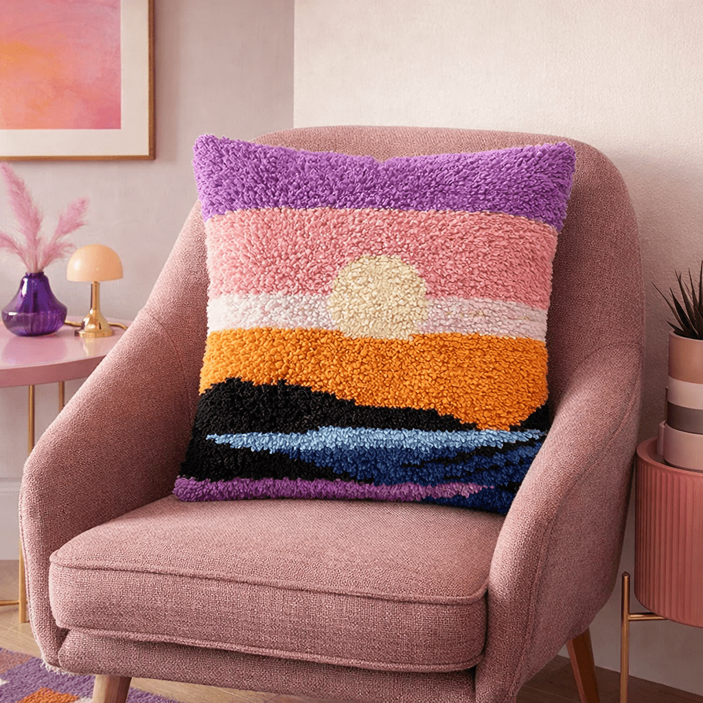 Latch Hook Pillow Making Kit - Moonlight Horizon - Craft Project Kit