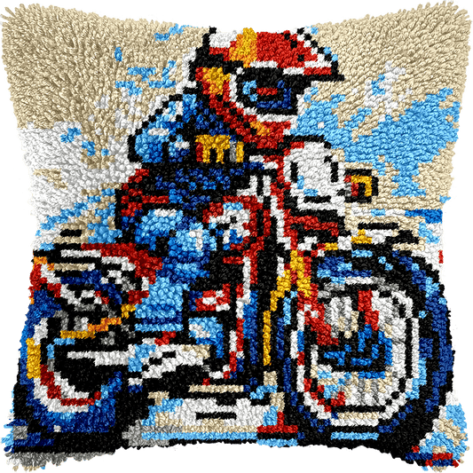 Latch Hook Pillow Making Kit - Motorbike Speedstar - Creative Craft Project