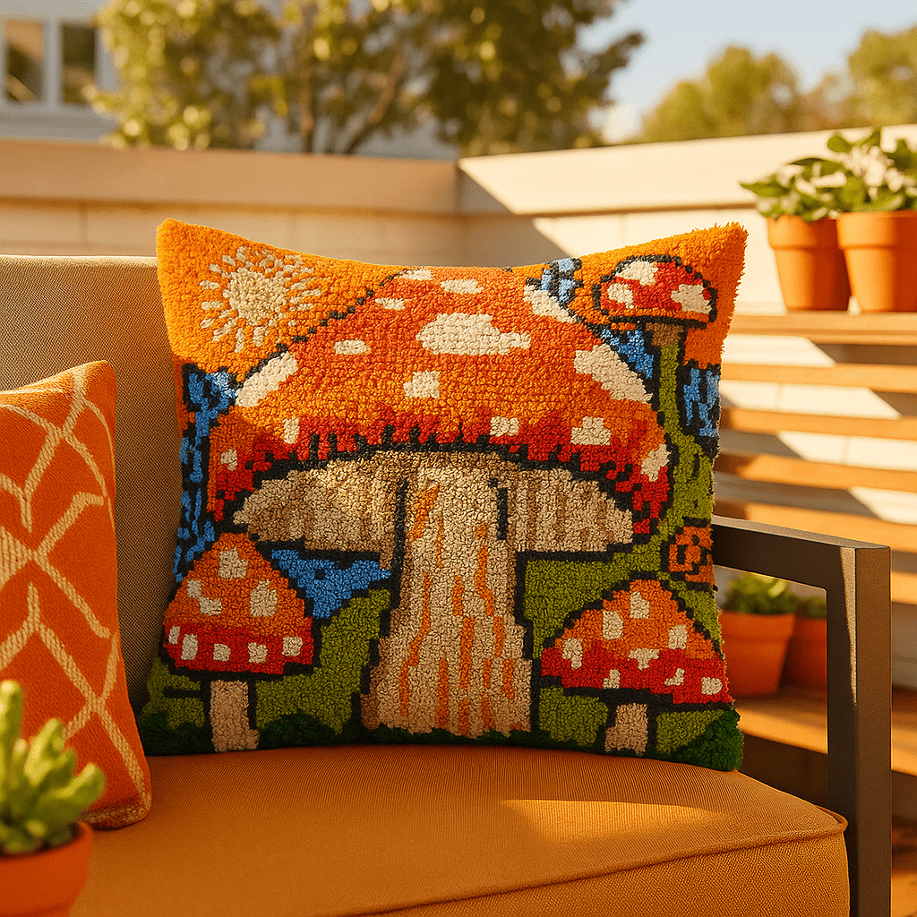 Latch Hook Pillow Making Kit - Mushie Valley - Cozy Craft Project
