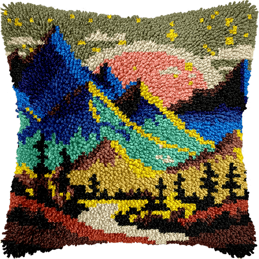 Latch Hook Pillow Making Kit - Mystic Mountain Landscape Design