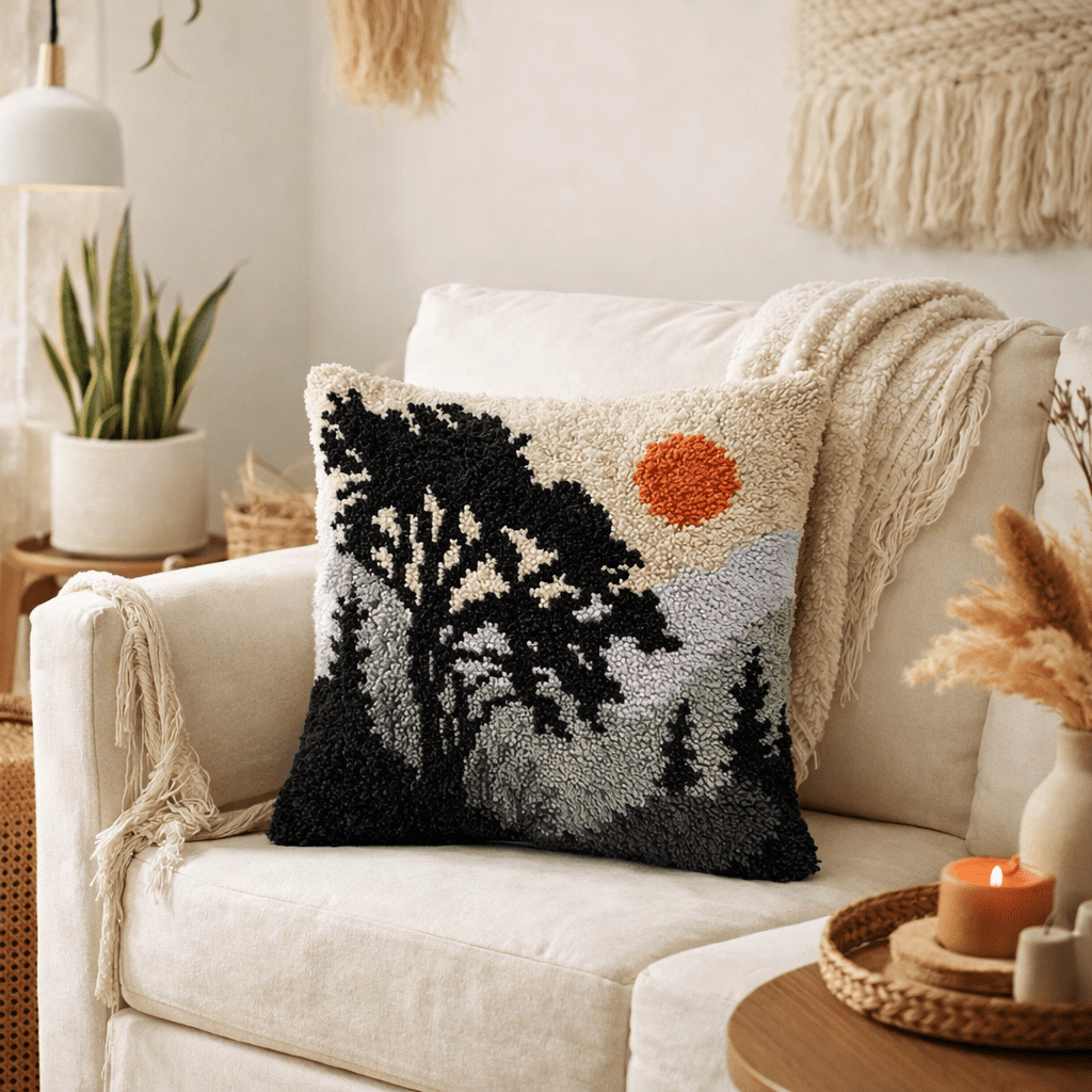 Latch Hook Pillow Making Kit - Mystique Mountains - Craft Project Set