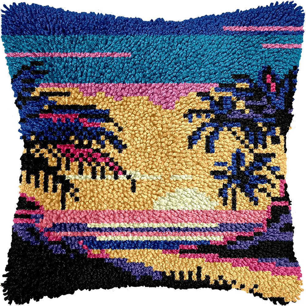 Latch Hook Pillow Making Kit - Paradise Beach Sunset Scene