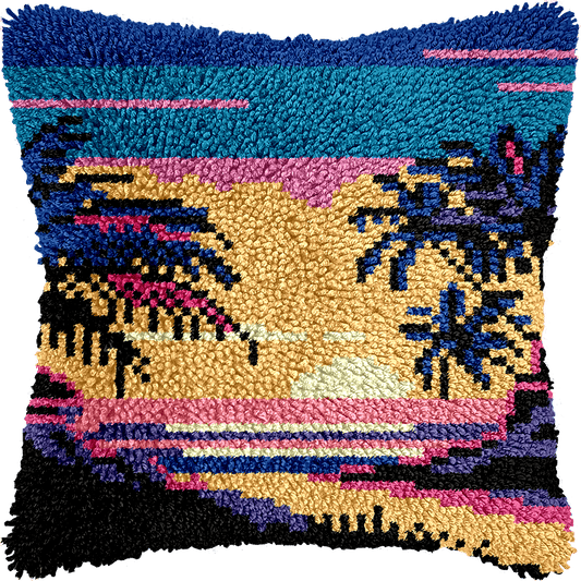 Latch Hook Pillow Making Kit - Paradise Beach Sunset Scene