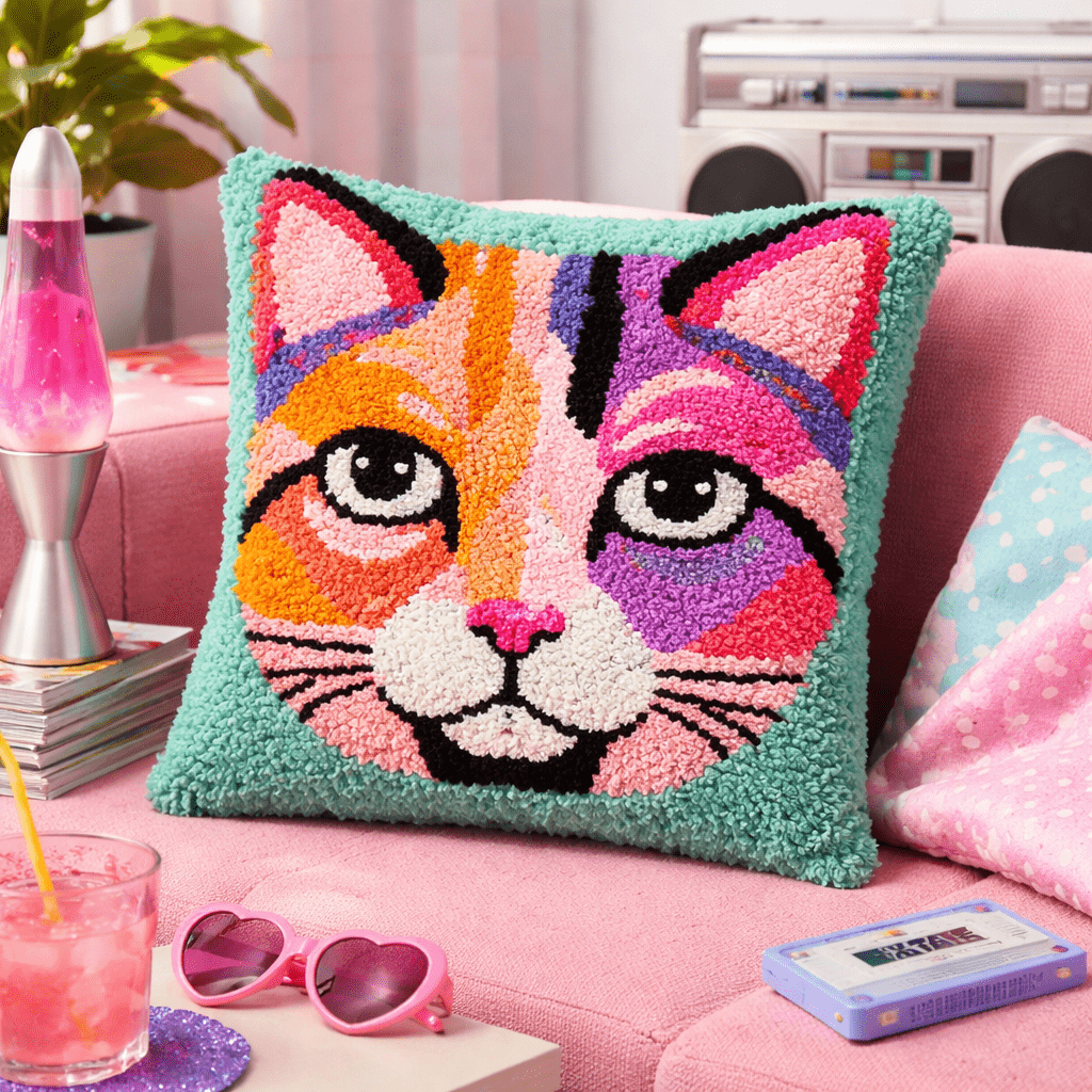 Latch Hook Pillow Making Kit - Pop Art Cat - DIY Craft Project