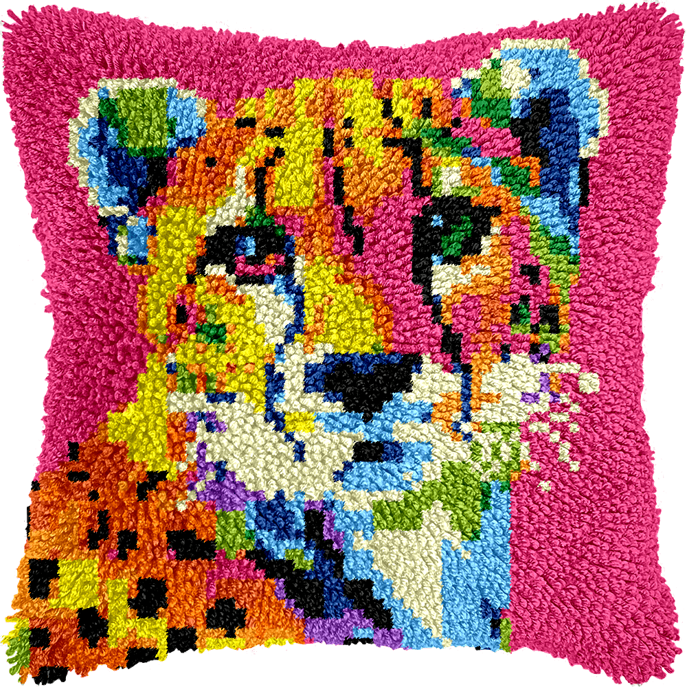 Latch Hook Pillow Making Kit - Pop Pink Leopard Print