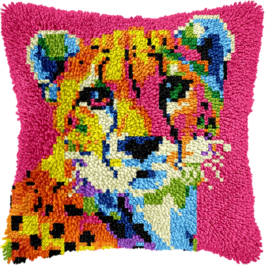 Latch Hook Pillow Making Kit - Pop Pink Leopard Print