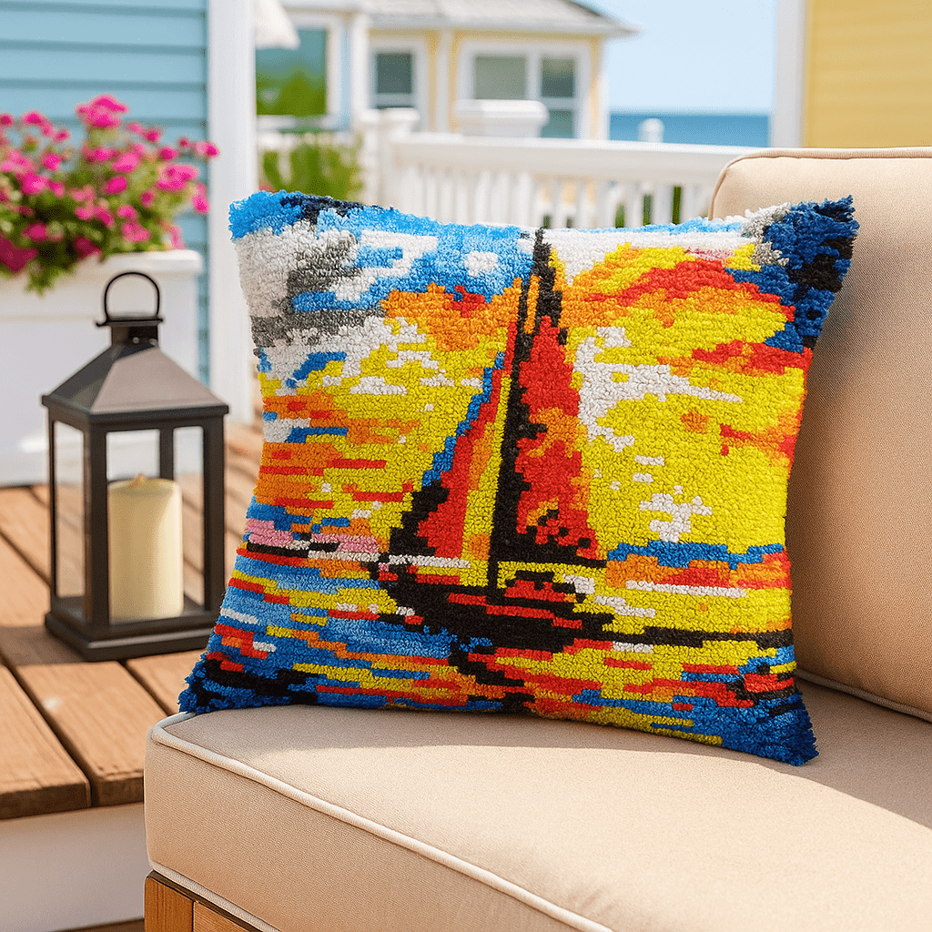 Latch Hook Pillow Making Kit - Sail at Sunset - Relaxing Craft Project