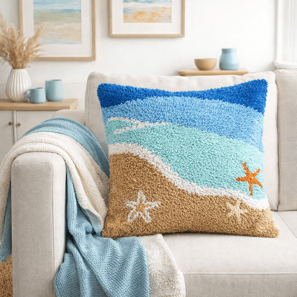 Latch Hook Pillow Making Kit - Seaside Waves - Creative Craft Project