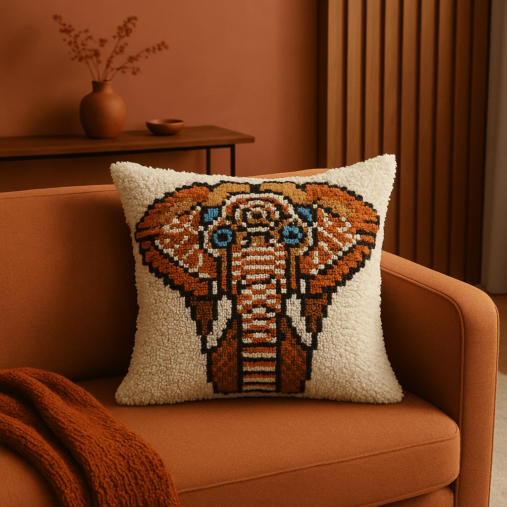 Latch Hook Pillow Making Kit - Tribal Elephant Design - DIY Craft Project