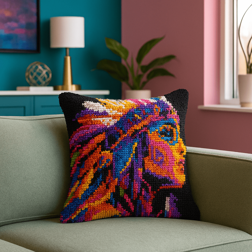 Latch Hook Pillow Making Kit - Tribal Vibe Warrior - Creative Craft Project