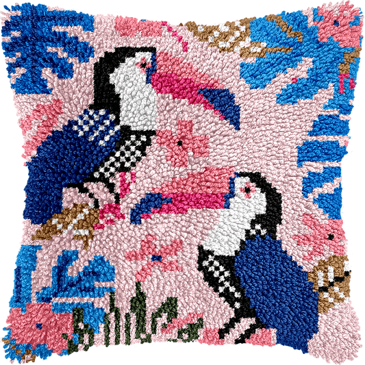 Latch Hook Pillow Making Kit - Tropical Toucan Bird Design